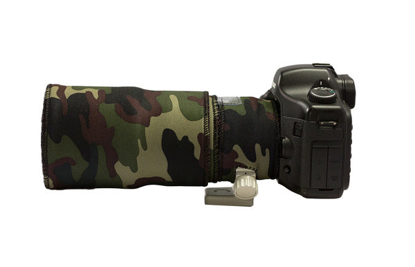 Canon 300mm f4 (NoN IS) Neoprene lens Cover in Forest standard camouflage neoprene fabric