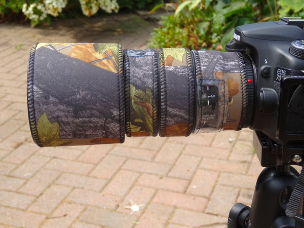 Canon 100mm f2.8L Macro Neoprene Lens Kit in Forest standard camouflage neoprene fabric