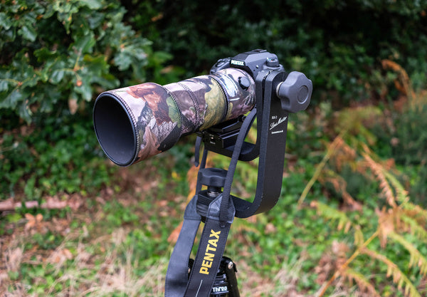 Pentax 300 SMC DA* F4 Neoprene Lens cover in Forest standard camouflage neoprene fabric