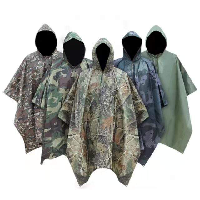 Rain Poncho Raincoat Waterproof Camping Tent Tarpaulin 3-in-1 Multifunctional Rain Cover for Hunting Camping Hiking Cycling