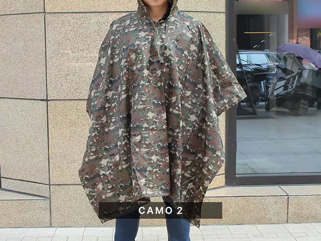 Rain Poncho Raincoat Waterproof Camping Tent Tarpaulin 3-in-1 Multifunctional Rain Cover for Hunting Camping Hiking Cycling