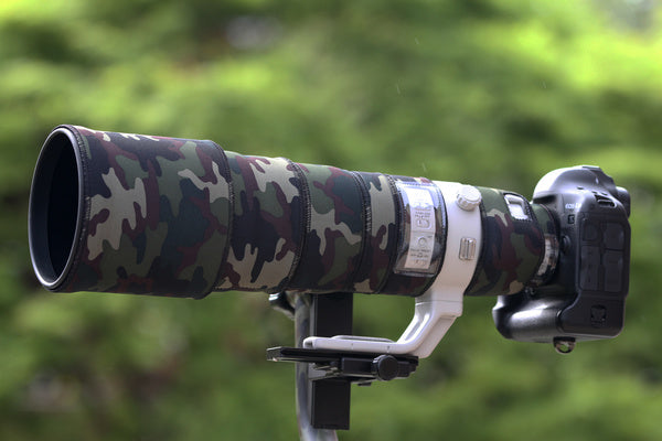 Canon 200-400mm f4 IS Neoprene lens Cover Kit in Forest standard camouflage neoprene fabric