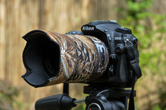 Nikon 55-200mm ED G VRII Neoprene Lens cover in Moss Rubber-backed camouflage neoprene fabric