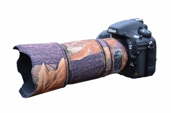 Tamron 70-300mm AF Di LD Macro neoprene lens cover in Forest Standard camouflage neoprene fabric