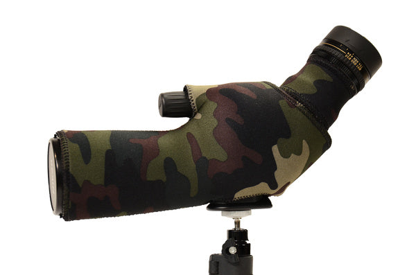 Nikon ED 50 fieldscope (angled) Neoprene Cover in Forest Standard camouflage neoprene fabric