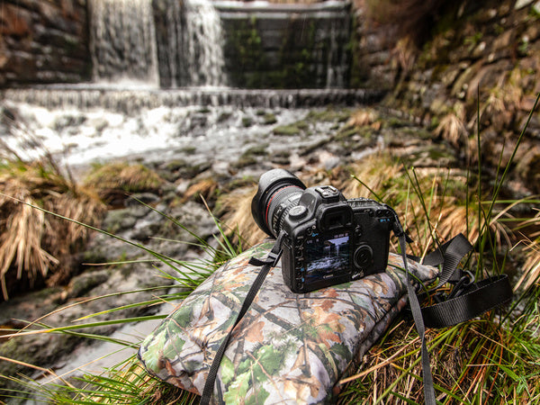 LARGE CAMERA REST BEANBAG : WATERPROOF in Forest camouflage neoprene fabric