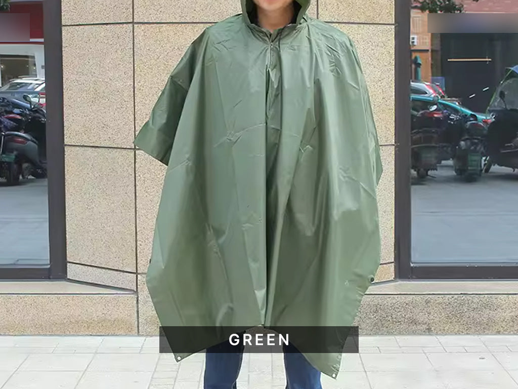 Rain Poncho Raincoat Waterproof Camping Tent Tarpaulin 3-in-1 Multifunctional Rain Cover for Hunting Camping Hiking Cycling